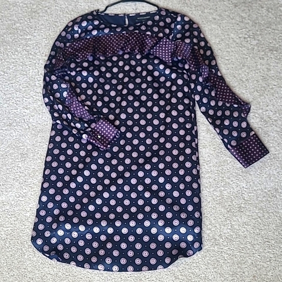 Banana Republic 100% Silk Navy Foulard Ruffle Mini Dress Women’s 0P Petite NWOT - Picture 9 of 17